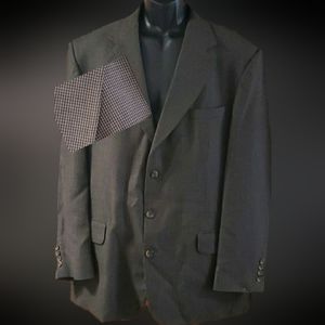 Oscar dela Renta Wool Plaid Gray Suit Jacket Size 44L